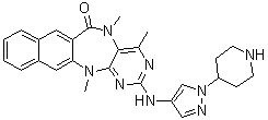 structure of CAS# 1613724-42-7, 5,13-二氢-4,5,13-三甲基-2-[[1-(4-哌啶基)-1H-吡唑-4-基]氨基]-6H-萘并[2,3-e]嘧啶并[5,4-b][1,4]二氮杂卓-6-酮