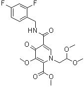 structure of CAS# 1616340-68-1, 5-[[[(2,4-Difluorophenyl)methyl]amino]carbonyl]-1-(2,2-dimethoxyethyl)-1,4-dihydro-3-methoxy-4-oxo-2-pyridinecarboxylic acid methyl ester