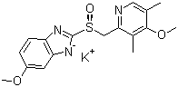 CAS # 161796-84-5, Esomeprazole potassium, (S)-Omeprazole potassium, 6-Methoxy-2-[(S)-[(4-methoxy-3,5-dimethyl-2-pyridinyl)methyl]sulfinyl]-1H-benzimidazole potassium salt (1:1)