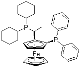 CAS # 162291-02-3, (S)-(+)-1-[(R)-2-(Diphenylphosphino)ferrocenyl]ethyldicyclohexylphosphine, (2S)-1-[(1S)-1-(Dicyclohexylphosphino)ethyl]-2-(diphenylphosphino)ferrocene