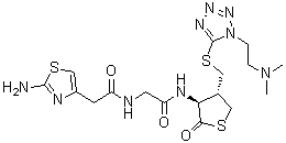 CAS # 1628441-02-0, 2-Amino-N-[2-[[(3S,4R)-4-[[[1-[2-(dimethylamino)ethyl]-1H-tetrazol-5-yl]thio]methyl]tetrahydro-2-oxo-3-thienyl]amino]-2-oxoethyl]-4-thiazoleacetamide