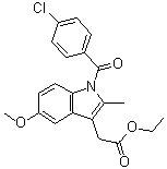 CAS # 16401-99-3, Indomethacin ethyl ester, Ethyl 1-(4-chlorobenzoyl)-5-methoxy-2-methylindole-3-acetate, Ethyl 1-(p-chlorobenzoyl)-2-methyl-5-methoxy-3-indolylacetate