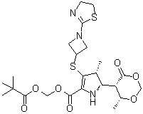 CAS 登录号：1665289-91-7, (4R,5S)-3-[[1-(4,5-二氢-2-噻唑基)-3-氮杂环丁基]硫代]-4,5-二氢-4-甲基-5-[(4R,5S)-4-甲基-6-氧代-1,3-二恶烷-5-基]-1H-吡咯-2-羧酸(2,2-二甲基-1-氧代丙氧基)甲酯