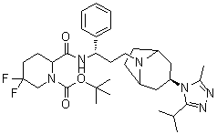 CAS # 1673575-87-5, 5,5-Difluoro-2-[[[(1S)-3-[(3-exo)-3-[3-methyl-5-(1-methylethyl)-4H-1,2,4-triazol-4-yl]-8-azabicyclo[3.2.1]oct-8-yl]-1-phenylpropyl]amino]carbonyl]-1-piperidinecarboxylic acid 1,1-dimethylethyl ester