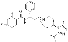 CAS 登录号：1673575-93-3, 5,5-二氟-N-[(1S)-3-[(3-外型)-3-[3-甲基-5-(1-甲基乙基)-4H-1,2,4-三唑-4-基]-8-氮杂双环[3.2.1]辛烷-8-基]-1-苯基丙基]-2-哌啶甲酰胺