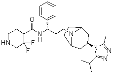 CAS # 1673575-95-5, 3,3-Difluoro-N-[(1S)-3-[(3-exo)-3-[3-methyl-5-(1-methylethyl)-4H-1,2,4-triazol-4-yl]-8-azabicyclo[3.2.1]oct-8-yl]-1-phenylpropyl]-4-piperidinecarboxamide