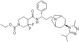 CAS 登录号：1673576-00-5, 3,3-二氟-4-[[[(1S)-3-[(3-外型)-3-[3-甲基-5-(1-甲基乙基)-4H-1,2,4-三唑-4-基]-8-氮杂双环[3.2.1]辛烷-8-基]-1-苯基丙基]氨基]羰基]-1-哌啶羧酸乙酯