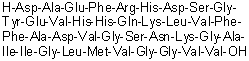 CAS # 1678416-36-8, L-alpha-Aspartyl-L-alanyl-L-alpha-glutamyl-L-phenylalanyl-L-arginyl-L-histidyl-L-alpha-aspartyl-L-serylglycyl-L-tyrosyl-L-alpha-glutamyl-L-valyl-L-histidyl-L-histidyl-L-glutaminyl-L-lysyl-L-leucyl-L-valyl-L-phenylalanyl-L-phenylalanyl-L-alanyl-L-alpha-aspartyl-L-valylglycyl-L-seryl-L-asparaginyl-L-lysylglycyl-L-alanyl-L-isoleucyl-L-isoleucylglycyl-L-leucyl-L-methionyl-L-valylglycylglycyl-L-valyl-L-valine