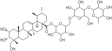 CAS # 16830-15-2, Asiaticoside, [6-[[3,4-Dihydroxy-6-(hydroxymethyl)-5-(3,4,5-trihydroxy-6-methyl-oxan-2-yl)oxy-oxan-2-yl]oxymethyl]-3,4,5-trihydroxy-oxan-2-yl] (1S,2R,4aS,6aS,6bR,9S,10R,11R,12aS,14bR)-10,11-dihydroxy-9-(hydroxymethyl)-1,2,6a,6b,9,12a-hexamethyl-2,3,4,5,6,6a,7,8,8a,10,11,12,13,14b-tetradecahydro-1H-picene-4a-carboxylate