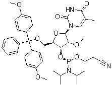 CAS 登录号：168611-18-5, (S)-5'-O-[双(4-甲氧基苯基)苯基甲基]-5-甲基-2'-O-甲基-尿苷 3'-[2-氰基乙基 二(1-甲基乙基)氨基亚磷酸酯]