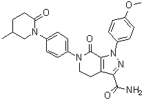 structure of CAS# 1686149-74-5, 4,5,6,7-四氢-1-(4-甲氧基苯基)-6-[4-(5-甲基-2-氧代-1-哌啶基)苯基]-7-氧代-1H-吡唑并[3,4-c]吡啶-3-甲酰胺