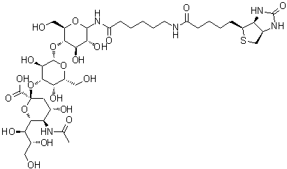 CAS # 168636-53-1, [3aS-(3aalpha,4beta,6aalpha)]-N-[6-[[O-(N-Acetyl-alpha-neuraminosyl)-(2→3)-O-beta-D-galactopyranosyl-(1→4)-D-glucopyranosyl]amino]-6-oxohexyl]hexahydro-2-oxo-1H-thieno[3,4-d]imidazole-4-pentanamide