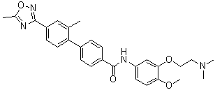 structure of CAS# 170230-39-4, N-[3-[2-(Dimethylamino)ethoxy]-4-methoxyphenyl]-2'-methyl-4'-(5-methyl-1,2,4-oxadiazol-3-yl)-[1,1'-biphenyl]-4-carboxamide