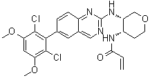 CAS # 1707289-21-1, N-[(3S,4S)-3-[[6-(2,6-Dichloro-3,5-dimethoxyphenyl)-2-quinazolinyl]amino]tetrahydro-2H-pyran-4-yl]-2-propenamide, N-[(3S,4S)-3-[[6-(2,6-Dichloro-3,5-dimethoxyphenyl)quinazolin-2-yl]amino]tetrahydro-2H-pyran-4-yl]acrylamide