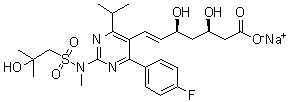 CAS 登录号：1714147-50-8, (3R,5S,6E)-7-[4-(4-氟苯基)-2-[[(2-羟基-2-甲基丙基)磺酰基]甲基氨基]-6-(1-甲基乙基)-5-嘧啶基]-3,5-二羟基-6-庚烯酸钠盐