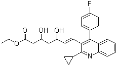 CAS # 172336-32-2, Ethyl (E)-3,5-dihydroxy-7-[2-cyclopropyl-4-(4-fluorophenyl)-3-quinolinyl]-hept-6-enoate, (3R,5S)-7-[2-Cyclopropyl-4-(4-fluorophenyl)-3-quinolinyl]-3,5-dihydroxy-6-heptenoic acid ethyl ester