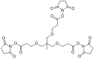 CAS # 173414-89-6, m-C-tri(CH2-PEG1-NHS ester), (2,5-dioxopyrrolidin-1-yl) 3-[3-[3-(2,5-dioxopyrrolidin-1-yl)oxy-3-oxopropoxy]-2-[[3-(2,5-dioxopyrrolidin-1-yl)oxy-3-oxopropoxy]methyl]-2-methylpropoxy]propanoate