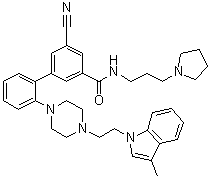structure of CAS# 1793053-37-8, 5-氰基-2'-[4-[2-(3-甲基-1H-吲哚-1-基)乙基]-1-哌嗪基]-N-[3-(1-吡咯烷基)丙基]-[1,1'-联苯]-3-甲酰胺