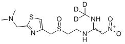 CAS # 1795136-43-4, Nizatidine EP Impurity C-d3, N-[2-[[[2-[(Dimethylamino)methyl]-4-thiazolyl]methyl]sulfinyl]ethyl]-N'-(methyl-d3)-2-nitro-1,1-ethenediamine