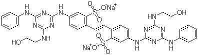 CAS # 17958-73-5, Fluorescent Brightener 85, C.I. 406225, 2,2'-(1,2-Ethenediyl)bis[5-[[4-[(2-hydroxyethyl)amino]-6-(phenylamino)-1,3,5-triazin-2-yl]amino]benzenesulfonic acid sodium salt, FBA 85, Kayaphor AB