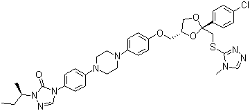 CAS # 179602-65-4, Mitratapide, 4-[4-[4-[4-[[(2S,4R)-2-(4-Chlorophenyl)-2-[[(4-methyl-4H-1,2,4-triazol-3-yl)thio]methyl]-1,3-dioxolan-4-yl]methoxy]phenyl]-1-piperazinyl]phenyl]-2,4-dihydro-2-[(1R)-1-methylpropyl]-3H-1,2,4-triazol-3-one