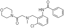 CAS # 18053-31-1, Fominoben, 3'-Chloro-2'-(N-methyl-N-((morpholinocarbonyl)methyl)aminomethyl)benzanilide, N-[3-Chloro-2-[[methyl-(2-morpholin-4-yl-2-oxoethyl)amino]methyl]phenyl]benzamide