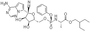 CAS # 1809249-37-3, Remdesivir, GS 5734, 2-Ethylbutyl (2S)-2-[[(S)-[[(2R,3S,4R,5R)-5-(4-aminopyrrolo(2,1-f)(1,2,4)triazin-7-yl)-5-cyano-3,4-dihydroxytetrahydrofuran-2-yl]methoxy]phenoxyphosphoryl]amino]propanoate, 2-Ethylbutyl N-[(S)-[2-C-(4-aminopyrrolo(2,1-f)(1,2,4)triazin-7-yl)-2,5-anhydro-D-altrononitril-6-O-yl]phenoxyphosphoryl]-L-alaninate