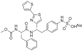 CAS # 1809275-69-1, N-[4-[(2S)-2-[[(2S)-2-[(Methoxycarbonyl)amino]-1-oxo-3-phenylpropyl]amino]-2-[2-(2-thienyl)-4-thiazolyl]ethyl]phenyl]-sulfamic acid sodium salt (1:1)