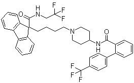 structure of CAS# 182431-12-5, N-(2,2,2-三氟乙基)-9-(4-[4-[4'-(三氟甲基)[1,1'-联苯]-2-甲酰氨基]哌啶-1-基]丁基)-9H-芴-9-甲酰胺