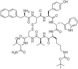 CAS # 182482-12-8, 3-(2-Naphthalenyl)-D-alanyl-L-cysteinyl-L-tyrosyl-D-tryptophyl-N6-[(1,1-dimethylethoxy)carbonyl]-L-lysyl-L-valyl-L-cysteinyl-L-threoninamide cyclic (2→7)-disulfide