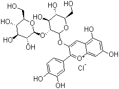 CAS # 18376-31-3, Cyanidin 3-sophoroside chloride, 3-[(2-O-beta-D-Glucopyranosyl-D-glucosyl)oxy]-3',4',5,7-tetrahydroxyflavylium chloride