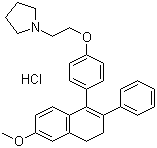 CAS # 1847-63-8, 1-[2-[4-(3,4-Dihydro-6-methoxy-2-phenyl-1-naphthalenyl)phenoxy]ethyl]pyrrolidine hydrochloride, 1-[2-[p-(3,4-Dihydro-6-methoxy-2-phenyl-1-naphthyl)phenoxy]ethyl]pyrrolidine hydrochloride,Nafoxidine hydrochloride, NSC 70735,U 11100, U 11100A,11100A