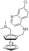 CAS # 185055-67-8, Ferrochloroquine, Ferroquine, SSR 97193, 7-Chloro-4-(((2-((dimethylamino)methyl)ferrocenyl)methyl)amino)quinoline