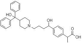 CAS # 185066-33-5, 4-[1-Hydroxy-4-[4-(hydroxydiphenylmethyl)-1-piperidinyl]butyl]-alpha-methylbenzeneacetic acid