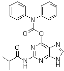structure of CAS# 185610-53-1, Diphenylcarbamic acid 2-[(2-methyl-1-oxopropyl)amino]-1H-purin-6-yl ester
