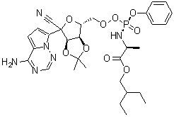 CAS # 1884576-18-4, 2-Ethylbutyl (2S)-2-[[[(3aR,4R,6R,6aR)-4-(4-aminopyrrolo[2,1-f][1,2,4]triazin-7-yl)-4-cyano-2,2-dimethyl-6,6a-dihydro-3aH-furo[3,4-d][1,3]dioxol-6-yl]methoxy-phenoxyphosphoryl]amino]propanoate