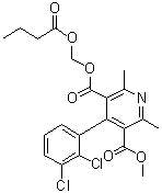 structure of CAS# 188649-48-1, 4-(2,3-二氯苯基)-2,6-二甲基-3,5-吡啶二甲酸 3-甲基 5-[(1-氧代丁氧基)甲基]酯