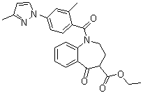 structure of CAS# 1888294-91-4, 2,3,4,5-四氢-1-[2-甲基-4-(3-甲基-1H-吡唑-1-基)苯甲酰基]-5-氧代-1H-1-苯并氮杂卓-4-羧酸乙酯
