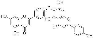 CAS # 19202-36-9, Hinokiflavone, 4',5,5'',7,7''-Pentahydroxy-4''' 6-oxydiflavone, 6-[4-(5,7-Dihydroxy-4-oxo-4H-1-benzopyran-2-yl)phenoxy]-5,7-dihydroxy-2-(4-hydroxyphenyl)-4H-1-benzopyran-4-one