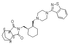 structure of CAS# 194861-82-0, (3aR,4S,7R,7aS)-rel-2-[[(1R,2S)-2-[[4-(1,2-苯并异噻唑-3-基)-1-哌嗪基]甲基]环己基]甲基]六氢-4,7-甲桥-1H-异吲哚-1,3(2H)-二酮
