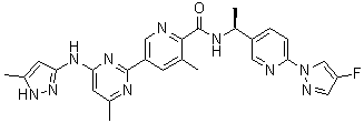 CAS # 1980023-80-0, N-[(1S)-1-[6-(4-Fluoro-1H-pyrazol-1-yl)-3-pyridinyl]ethyl]-3-methyl-5-[4-methyl-6-[(5-methyl-1H-pyrazol-3-yl)amino]-2-pyrimidinyl]-2-pyridinecarboxamide
