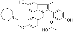 CAS # 198481-33-3, Bazedoxifene acetate, 1-((4-(2-(Hexahydro-1H-azepin-1-yl)ethoxy)phenyl)methyl)-2-(4-hydroxyphenyl)-3-methyl-1H-indol-5-ol monoacetate