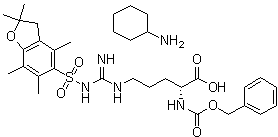 structure of CAS# 200191-00-0, N5-[[[(2,3-Dihydro-2,2,4,6,7-pentamethyl-5-benzofuranyl)sulfonyl]amino]iminomethyl]-N2-[(phenylmethoxy)carbonyl]-D-ornithine cyclohexylammonium salt