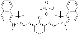 CAS # 201024-57-9, IR-813 perchlorate, 2-[2-[2-Chloro-3-[2-(1,3-dihydro-1,1,3-trimethyl-2H-benzo[e]indol-2-ylidene)-ethylidene]-1-cyclohexen-1-yl]-ethenyl]-1,1,3-trimethyl-1H-benzo[e]indolium perchlorate