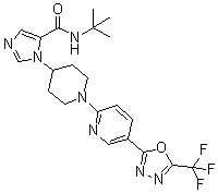 structure of CAS# 2012607-27-9, N-叔丁基-1-[1-[5-[5-(三氟甲基)-1,3,4-恶二唑-2-基]-2-吡啶基]-4-哌啶基]-1H-咪唑-5-甲酰胺