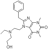 CAS # 2016-63-9, 7-[2-[Ethyl(2-hydroxyethyl)amino]ethyl]-3,7-dihydro-1,3-dimethyl-8-(phenylmethyl)-1H-purine-2,6-dione