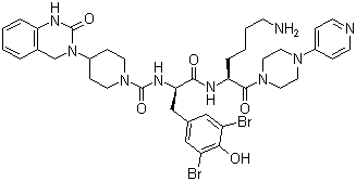 CAS # 204697-65-4, Olcegepant, BIBN-4096, BIBN-4096BS, N-[2-[5-Amino-1(S)-[4-(4-pyridinyl)piperazin-1-ylcarbonyl]pentylamino]-1(R)-(3,5-dibromo-4-hydroxybenzyl)-2-oxoethyl]-4-(2-oxo-1,2,3,4-tetrahydroquinazolin-3-yl)piperidine-1-carboxamide