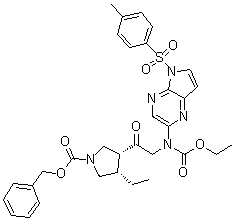 CAS # 2050038-81-6, (3R,4S)-3-[2-[(Ethoxycarbonyl)[5-[(4-methylphenyl)sulfonyl]-5H-pyrrolo[2,3-b]pyrazin-2-yl]amino]acetyl]-4-ethyl-1-pyrrolidinecarboxylic acid phenylmethyl ester
