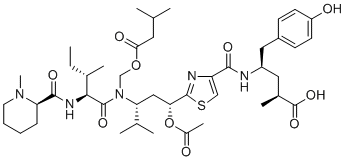 CAS # 205304-86-5, Tubulysin A, (alphaS,gammaR)-gamma-[[[2-[(1R,3R)-1-(acetyloxy)-4-methyl-3-[[(2S,3S)-3-methyl-2-[[[(2R)-1-methyl-2-piperidinyl]carbonyl]amino]-1-oxopentyl][(3-methyl-1-oxobutoxy)methyl]amino]pentyl]-4-thiazolyl]carbonyl]amino]-4-hydroxy-a-methyl-Benzenepentanoic acid