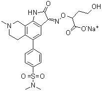 CAS # 205645-02-9, SPD 502, 2-[[[5-[4-[(Dimethylamino)sulfonyl]phenyl]-1,2,6,7,8,9-hexahydro-8-methyl-2-oxo-3H-pyrrolo[3,2-h]isoquinolin-3-ylidene]amino]oxy]-4-hydroxybutanoic acid monosodium salt
